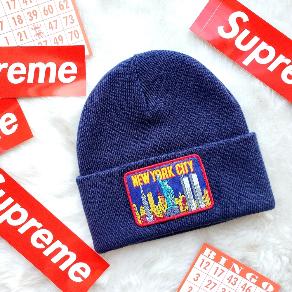 Supreme New York City F/W 2019 Navy Patch Beanie